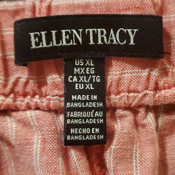 Ellen Tracy 100% Linen Pink White Stripes Elastic Waist Pull On Shorts - Picture 2 of 6